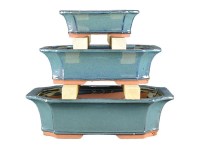 Vasi per bonsai rettangolari in gres smaltati verde (Set da n.3 pezzi) - G223