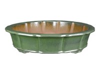 Vaso per bonsai rotondo (forma a fior di loto) in gres smaltato verde 46x46x10 cm - J053a