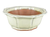 Vaso per bonsai rotondo in gres smaltato bianco 28x28x10,5 cm - J030a