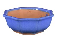 Vaso per bonsai ottagonale in gres smaltato blu 16,5x16,5x5,5 cm - G235b