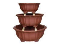 Vasi per bonsai rotondi (forma a fior di loto) in gres (Set da n.3 pezzi) - GLA28