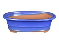 Vaso per bonsai ovale in gres smaltato blu 26,5x20,5x6 cm - G208a