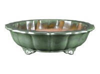 Vaso per bonsai rotondo (forma a fior di loto) in gres smaltato verde 31x31x7,5 cm - J053c