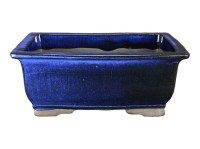 Vaso per bonsai rettangolare in gres smaltato blu 22,5x14x8 cm - BJA4c