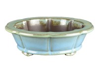 Vaso per bonsai rotondo (forma a fior di loto) in gres smaltato azzurro-verde 32,5x32,5x9,5 cm - TY133b1