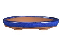 Vaso per bonsai ovale in gres smaltato blu 28,5x19x3 cm - BJA13b