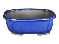 Vaso per bonsai rettangolare in gres smaltato blu 21x16x6 cm - BJA5b