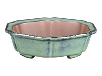 Vaso per bonsai esagonale in gres smaltato verde 15,5x15,5x4 cm - ZX66N