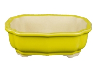 Pot à bonsaï ovale en grès émaillé jaune 14x9,5x4,5 cm - A3 Pot à bonsaï ovale en grès émaillé jaune 14x9,5x4,5 cm - A3
