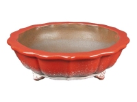 Vaso per bonsai rotondo (forma a fior di loto) in gres smaltato rosso 19,5x19,5x5 cm - YP63P Vaso per bonsai rotondo (forma a fior di loto) in gres smaltato rosso 19,5x19,5x5 cm - YP63P