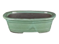 Green glazed stoneware oval bonsai pot 19,5x13x5 cm - 2940b Green glazed stoneware oval bonsai pot 19,5x13x5 cm - 2940b